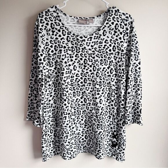 Chicos Cozisoft Country Animal Lace Hem tunic Pullover Sweater 2 - Picture 1 of 6